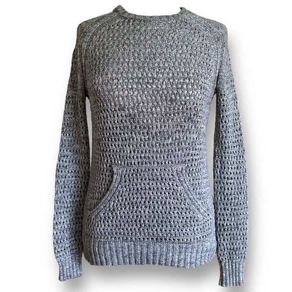 ATM Anthony Thomas Melillo Womens Sweater XS Gray Open Knit  Kangaroo Pocket - Picture 2 of 6